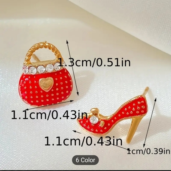 Purse And Heels 14K Plated Shiny Alloy Rhinestone Earrings - Picture 4 of 6